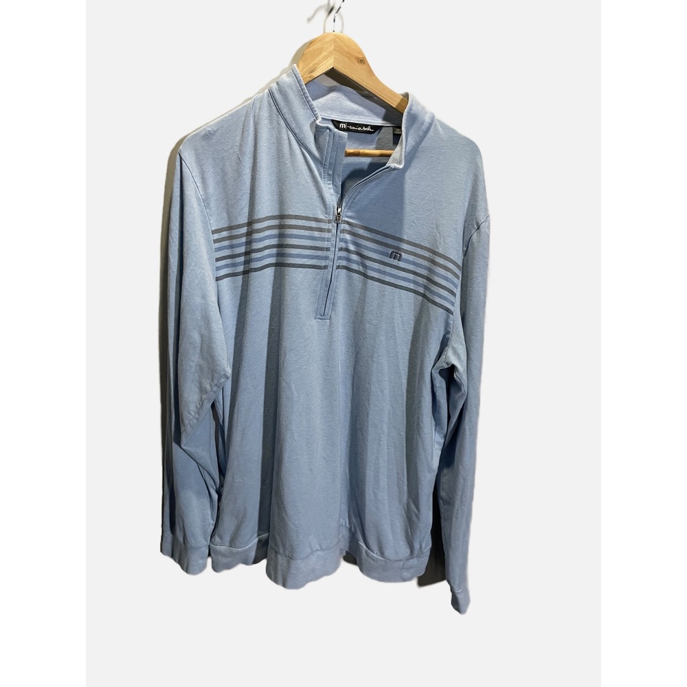 Travis Mathew Quarter Zip Pullover Mens XXL Blue Striped Golf Casual Sweater